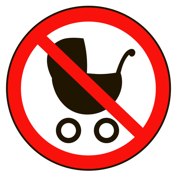 Hayır Bebek Taşıma İşareti etiketi. Vektör illüstrasyon. Bebek arabası ya da bebek arabası yok, beyaz arka planda bebek arabası tabelası yok. - Vektör, Görsel