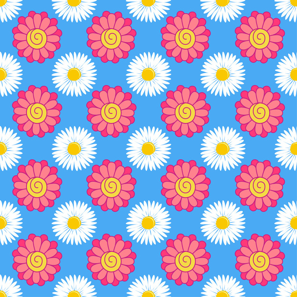 Blumen (stilisierte Gerbera, Kamille) nahtloser Hintergrund - Vektor, Bild