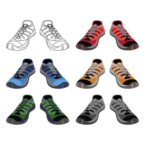 Siyah özetlenen ve spor ayakkabı ayakkabı set renkli - Vektör, Görsel