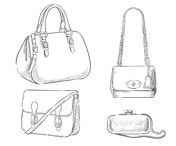fashion illustration. Bags Hand Drawn Purses women's accessories handbags - Διάνυσμα, εικόνα