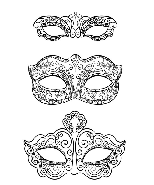 Hermosa máscara de encaje negro máscara aislada sobre fondo blanco. Carnaval de Mardi Gras monocromo adornado
 - Vector, Imagen