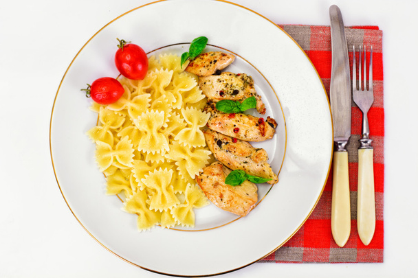Grilled Chicken Fillet with Pasta Bows - Photo, Image