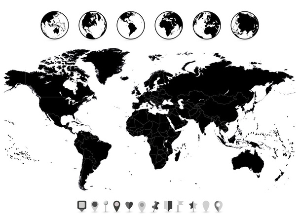 Maailman kartta musta tyhjä eristetty valkoinen ja tasainen navigointi kuvake
 - Vektori, kuva