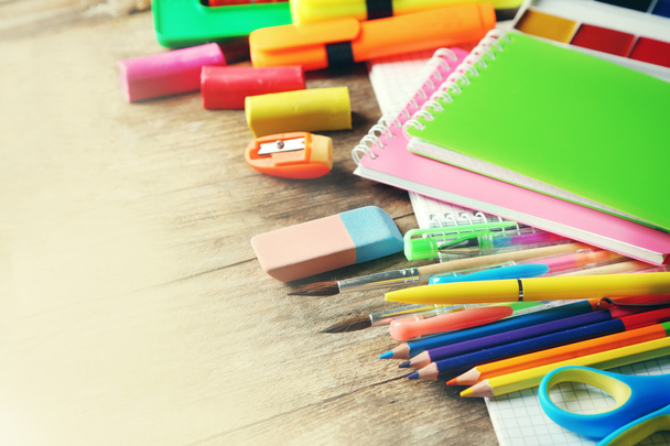 Bright school stationery on table - Photo, Image