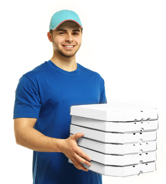 Young man holding pizza   - Foto, afbeelding