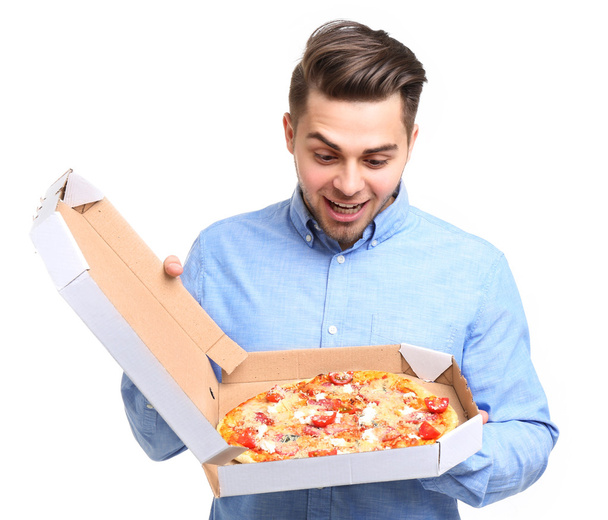 handsome man and pizza - Фото, изображение