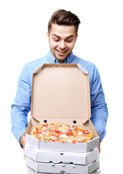 Young handsome man with pizza   - Foto, Imagem