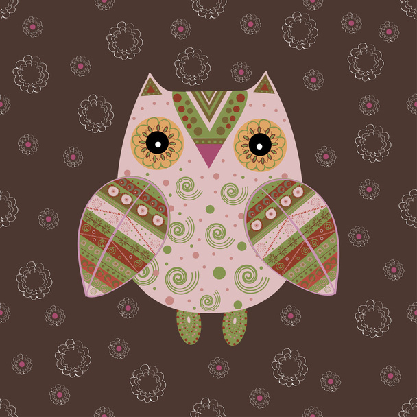 Cute owl with ethnic ornament - Vektör, Görsel