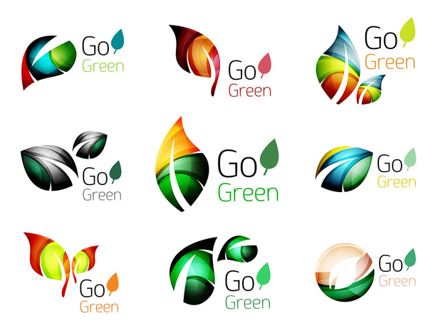 mehrfarbige abstrakte Blätter im Natur-Konzept-Logo-Set - Vektor, Bild