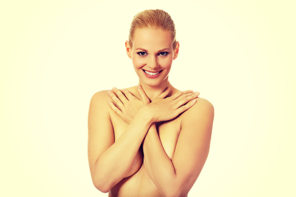 Beautiful topless woman covering her breast - Φωτογραφία, εικόνα