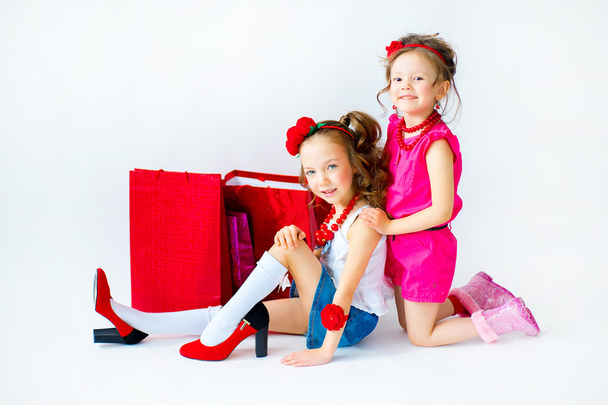 two little girl with shopping - Zdjęcie, obraz