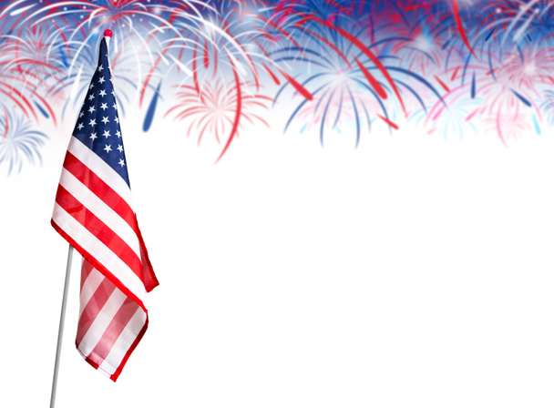 Bandiera USA con fuochi d'artificio su sfondo bianco
 - Foto, immagini
