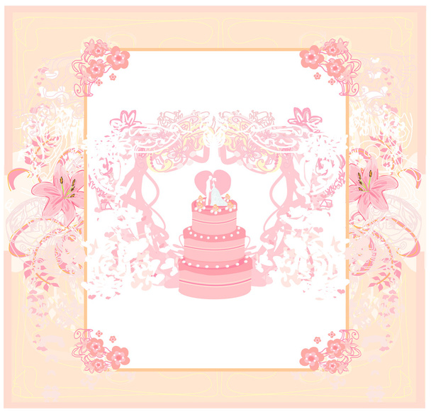 Wedding cake with wedding couple card design - Vektor, kép