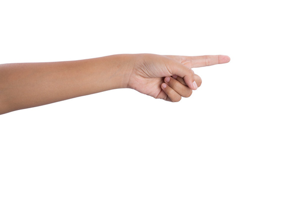 Pointe de main humaine avec doigt isolé sur fond blanc avec chemin de coupe
 - Photo, image
