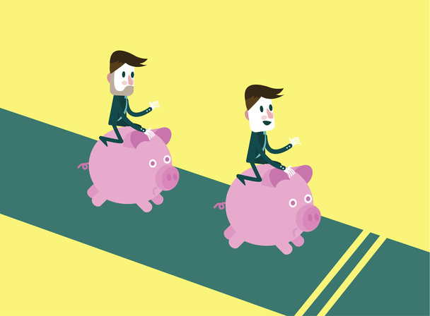 business people riding them piggy bank running. - Vector, Image