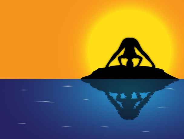 Yoga breites Bein nach vorne falten Pose Meer Hintergrund - Vektor, Bild
