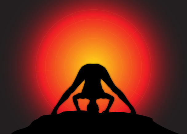 Jóga, širokou nohu dopředu složit představují slunce pozadí - Vektor, obrázek