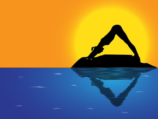 Yoga Downward Dog Sea Background - Vector, Image