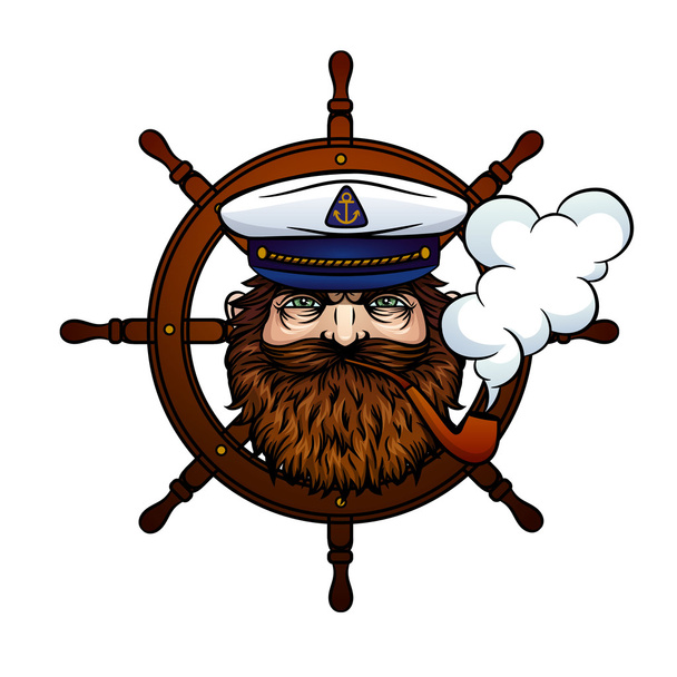 Vector Captain  smokes a pipe on a background of sea helm. - Vector, Image