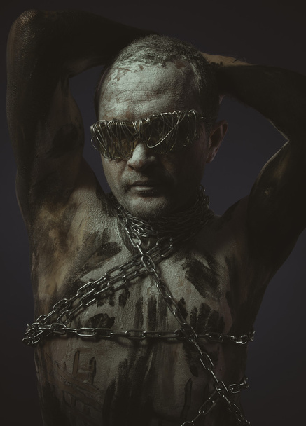 Man with metal chains  - Fotoğraf, Görsel