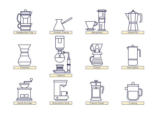 Different ways of making coffee - Vector, Image