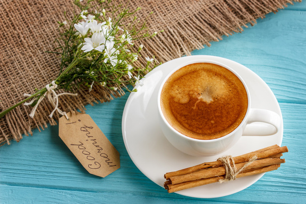 morning coffee with white flowers  - Fotografie, Obrázek
