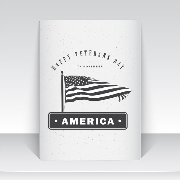 Happy veterans day set. Independence day. The celebration of patriotic celebration of America. Detailed elements. Typographic labels, stickers, logos and badges. Sheet of white paper. - ベクター画像