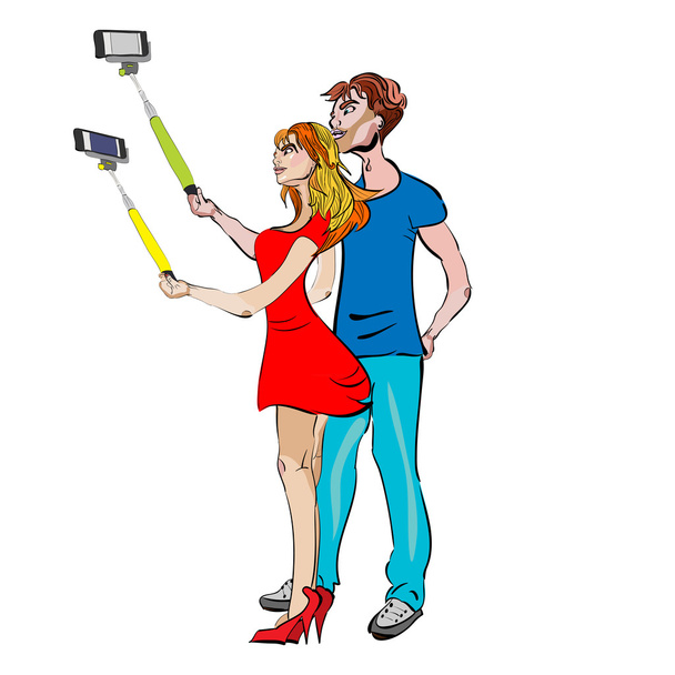 Pari tekee selfie
 - Vektori, kuva