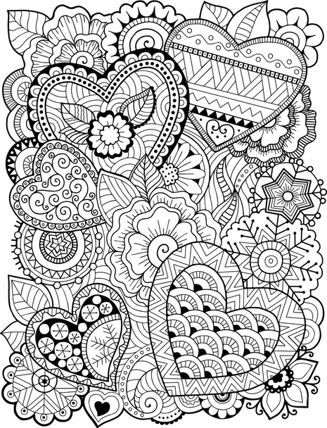 Coloring book for adult. Hearts and flowers. Valentines day - Вектор, зображення
