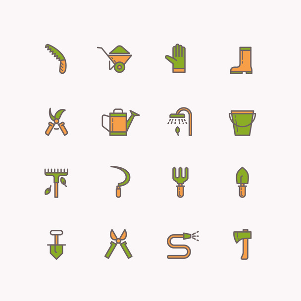 Векторные линейные иконки садовых инструментов
 - Вектор,изображение
