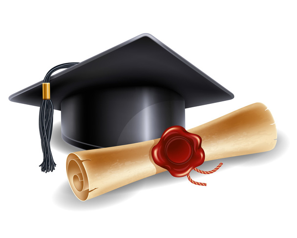 Καπάκι αποφοίτηση μαύρο και δίπλωμα - Διάνυσμα, εικόνα