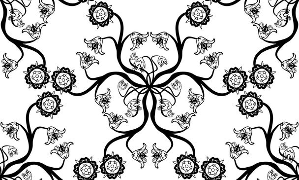 Black and white floral seamless pattern - Vetor, Imagem