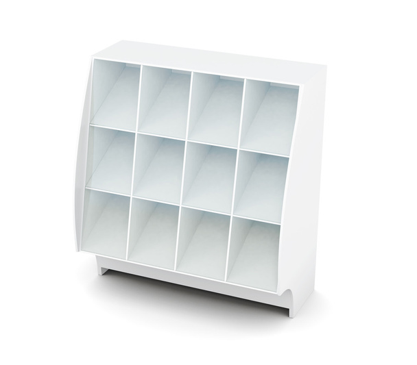Expositor con estantes aislados sobre fondo blanco. 3d rendir ima
 - Foto, imagen