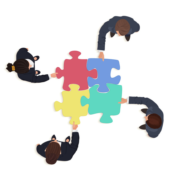 Business People team with jigsaw puzzle pieces. Finance solution concept. - Vector, Image