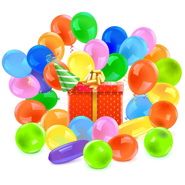 Vector Gift with Balloons - Wektor, obraz