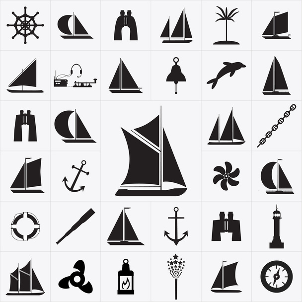 Zestaw ikon na temat podróży drogą morską - Wektor, obraz