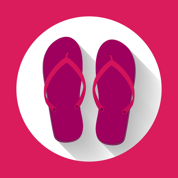 Sandales de plage violettes ou pantoufles icône avec une longue ombre. Style design plat. Illustration vectorielle. PSE10
. - Vecteur, image