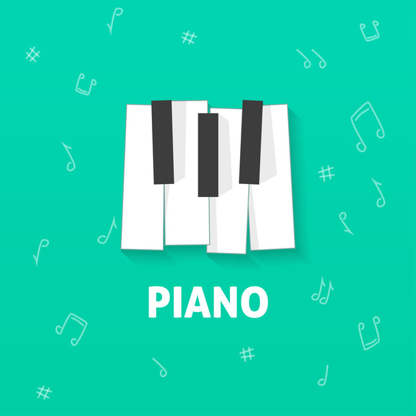 Piano keys vector flat logo isolated on green notes background - Vettoriali, immagini