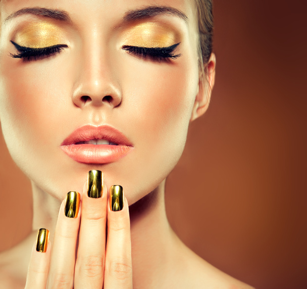  girl face with golden make up  - Photo, Image