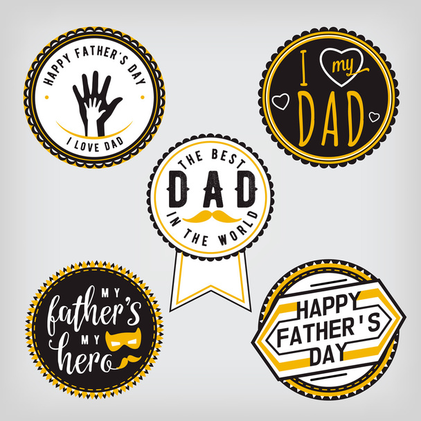 Happy Fathers Day Design coleção de ouro. Adesivos definidos no fundo claro. Emblema de impressão
 - Vetor, Imagem