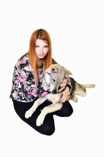 woman with Czechoslovak wolfhound - Fotoğraf, Görsel