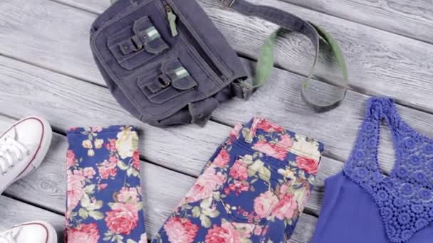 Floral trousers and blue top. - Footage, Video