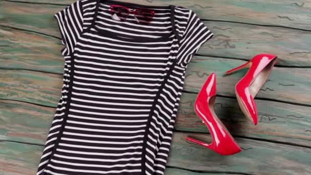 Striped dress with short sleeves. - Footage, Video