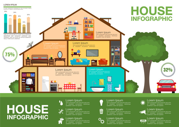 Ecological house cutaway infographic design - Vector, Image