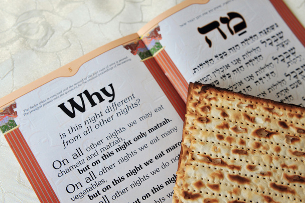 tradiční židovské macesy list na Pesachu seder tabulka - Fotografie, Obrázek