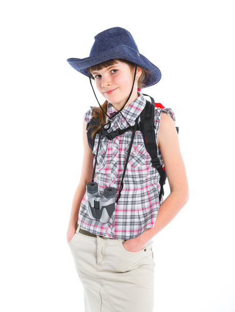 Teen girl with binocular - Foto, Imagen