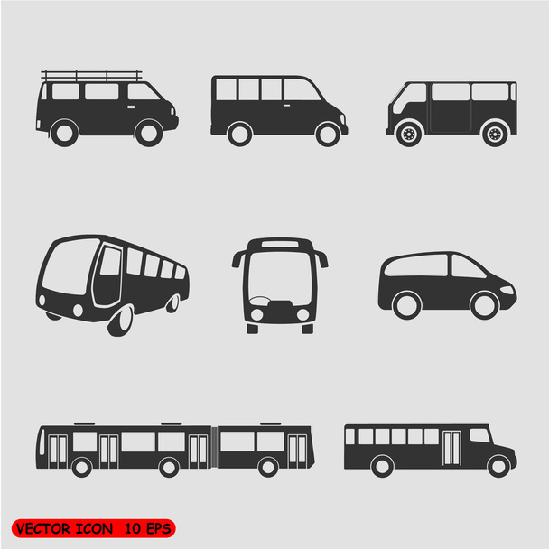 Farklı otobüs veya minibüs sembolleri vektör kümesi - Vektör, Görsel