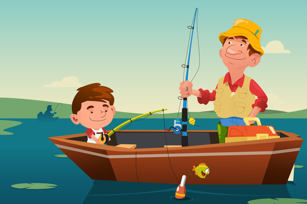 Father Son Fishing - Vector, Image