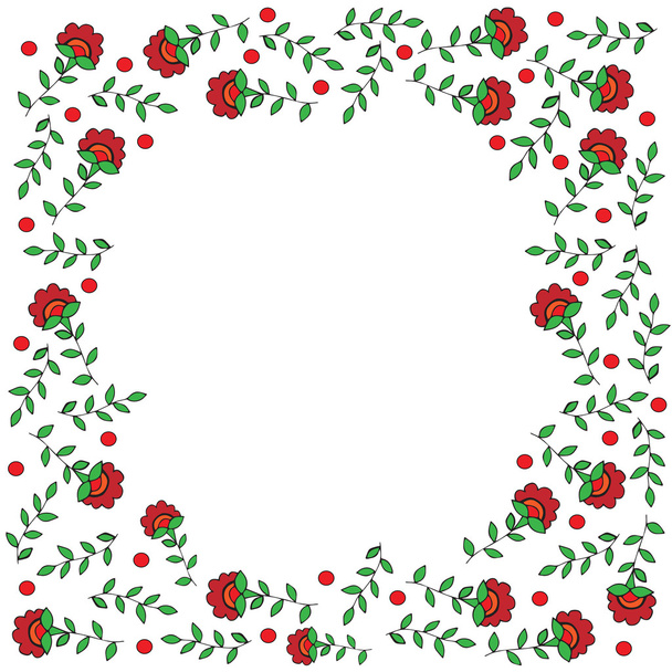 赤い色の花と赤い円のフレーム - ベクター画像