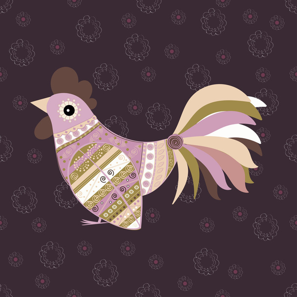 Cock bird ethnic pattern - Vektor, Bild
